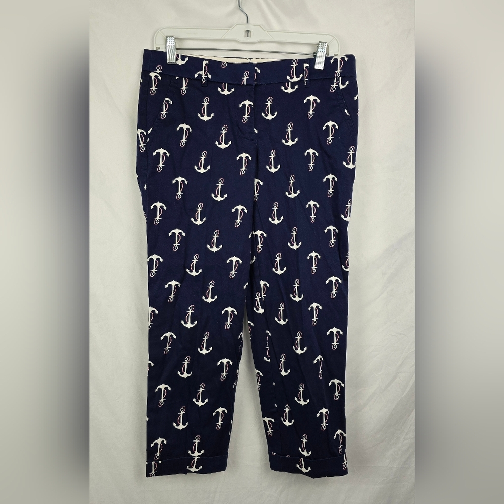 J. Crew Stretch Nautical Anchor Navy Blue Cruising Ankle Pants Women's sz 4